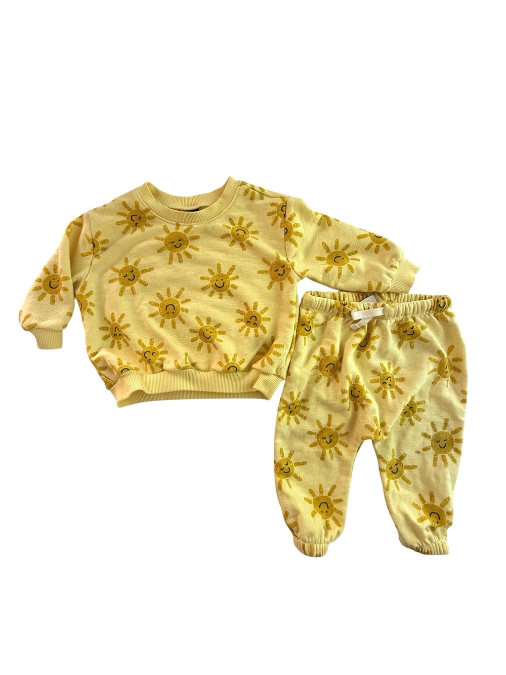 Old Navy Yellow Sunshine Sun Baby Sweatshirt Joggers Set size 6-12M - oversized